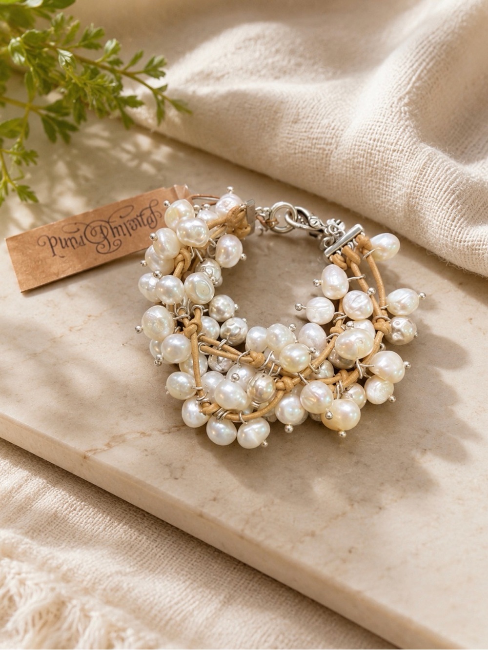 LUCKY BRAND BOHO MULTI LAYER LEATHER PEARL BRACELET CASUAL CHIC FESTIVAL